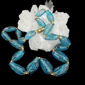 Vintage Italian Venetian Blue Sommerso Bead Necklace